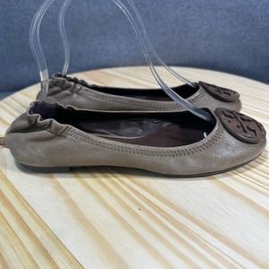 Tory Burch Brown Gray Leather Slip-On Ballet Flats 6.5 M‎